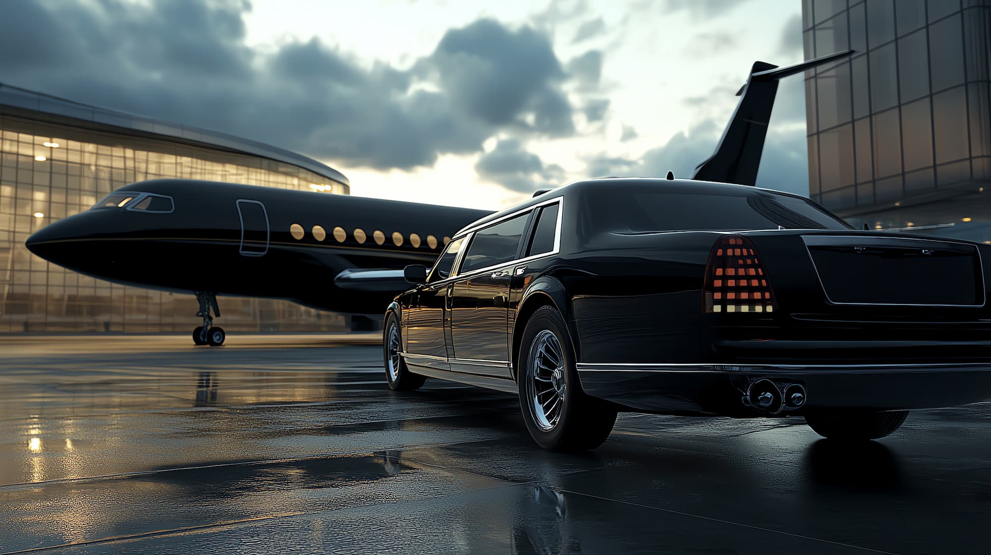 limousine-parked-private-jet